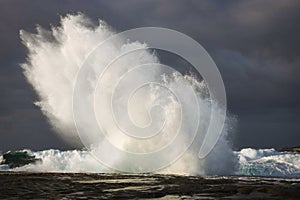 Storm seas and wave explosion