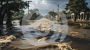 Storm Surge Engulfs Roads in Tropical Onslaught. Generative AI