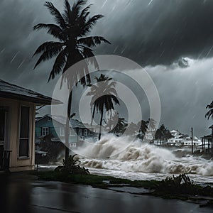 Storm Surge Flooding Coastal Town with Rising Sea Levels