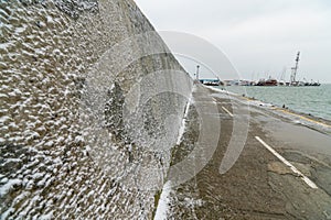 Storm wall on the pier in the Bulgarian Pomorie