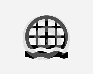 Storm Water Drain Outfall Drainage Tunnel Sewage Pipe Round Manhole Grate Black and White Icon Sign Symbol Vector Artwork Clipart