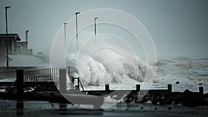 Storm waves battering UK coastline