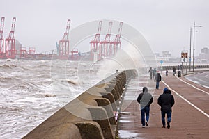 Storm waves crashing off the New Brighton promenade
