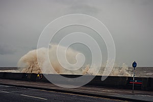 Storm waves crashing off the New Brighton promenade