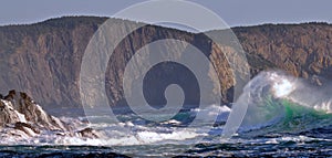 Storm waves in eastern coast of Grand Banks in Newfoundland