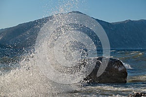 Storm waves of a mountain lake