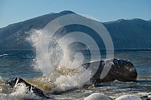 Storm waves of a mountain lake