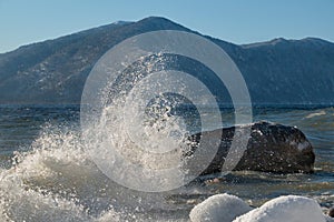 Storm waves of a mountain lake