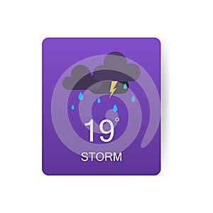 Storm weather. Card for a weather widget. Designed in vector isolated on white background. Vector illustration concept