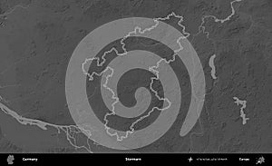 Stormarn outlined, Germany. Grayscale