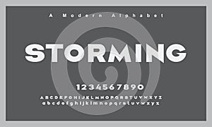 Storming font. Abstract minimal modern alphabet fonts