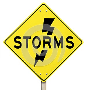 Storms Yellow Warning Sign Lightning Dangerous Forecast