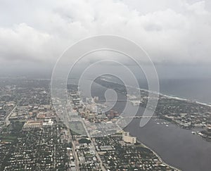 stormy aerial view of South Florida coast before hurricane Matth