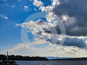 Stormy clouds over the agitated lake by the marina