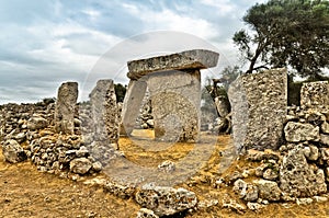 Stormy clouds over ancient megalith, Minorca