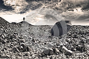 Stormy clouds over desert landscape