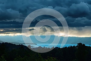 Stormy clouds over Villarrica lake