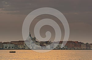 Stormy cloudy evening sky over sea Venice