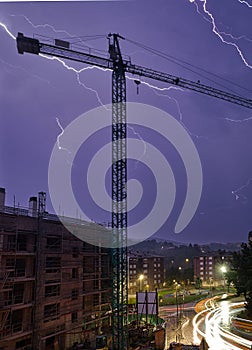 Stormy crane at night