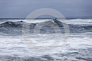 Stormy crashing ocean waves during storm in the atlantic ocean