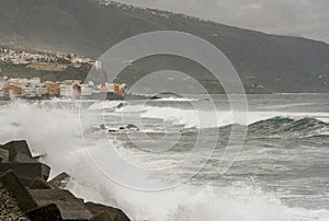 Stormy crashing waves on the coast