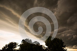 Stormy dark clouds before the storm. Textured gray and blue clouds in sky