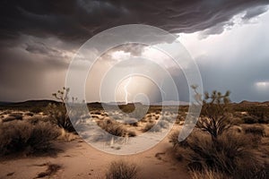 stormy desert sky with thunderclouds and lightning