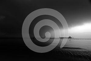 Stormy drama sea sky with ship