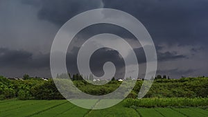 Stormy fields and sky