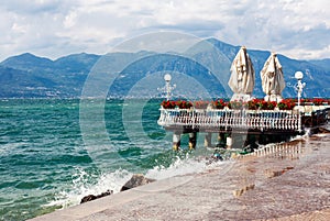 Stormy Garda lake in Italy
