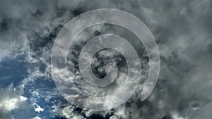 Stormy gray clouds on sky. Weather change. Rainy weather