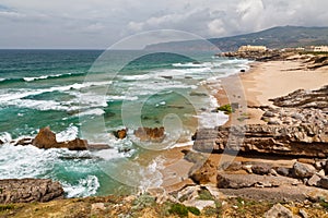 Stormy Guincho Ocean Beach in Portugal photo