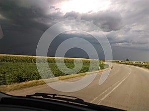 Stormy and heavy clouds above Pannonian plain