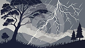 Stormy Landscape with Lightning Tree Vector, vector design Generative AI
