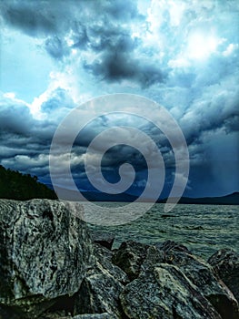 Stormy landscape over lake jocassee south carolina