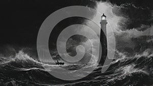 Stormy Lighthouse in the sea