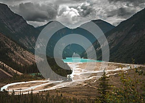 A stormy moody day overlooking Kenny Lake at Mt Robson