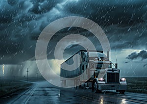 Stormy Night Drive: A Vector Illustration of a Truck Braving the photo