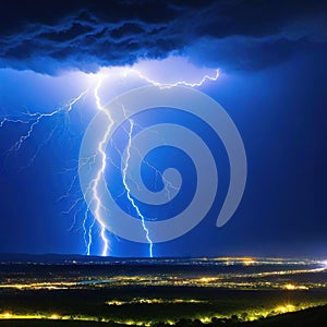 stormy night with lightning bolts against a dark blue background