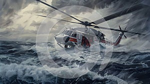 Stormy Ocean Rescue Mission Coast Guard Helicopter Crew in Action