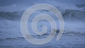 Stormy Ocean Sea with Crashing Waves and Cyclone Hurricane Winds