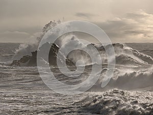 Stormy ocean waves splash
