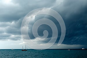 Stormy overcast sky over the sea