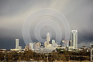 Stormy rain clouds over charlotte north carolina skyline