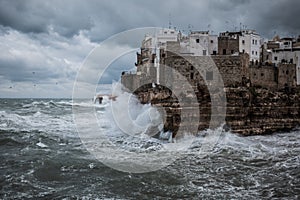 Stormy sea in Polignano a Mare, Italy