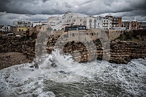 Stormy sea in Polignano a Mare, Italy