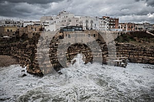 Stormy sea in Polignano a Mare, Italy