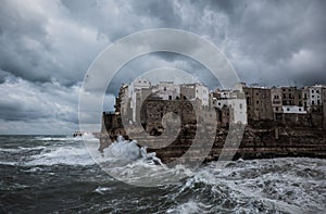 Stormy sea in Polignano a Mare, Italy