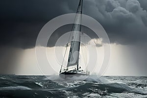 A stormy sea with a sailboat sinking in the waves, capturing the intense action and drama of the moment