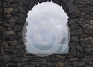 Stormy sea seen from a window